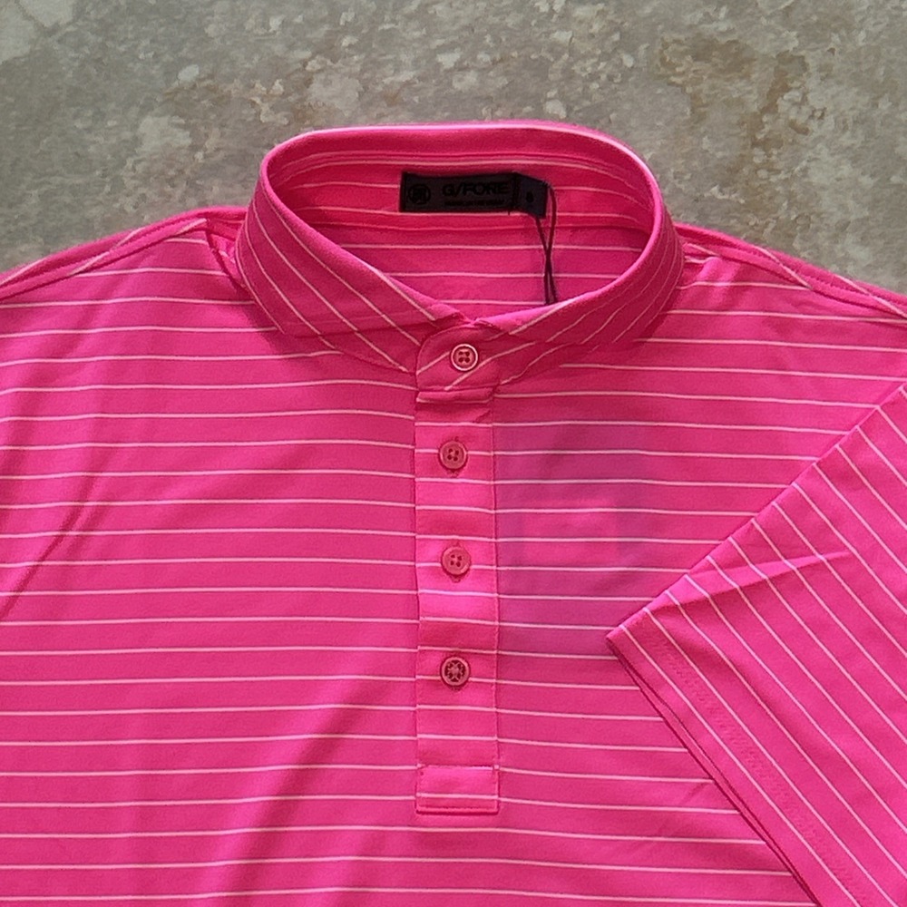 G/Fore Club Striped Tech Jersey Slim Fit Golf Polo Men S Knockout Pink Golf